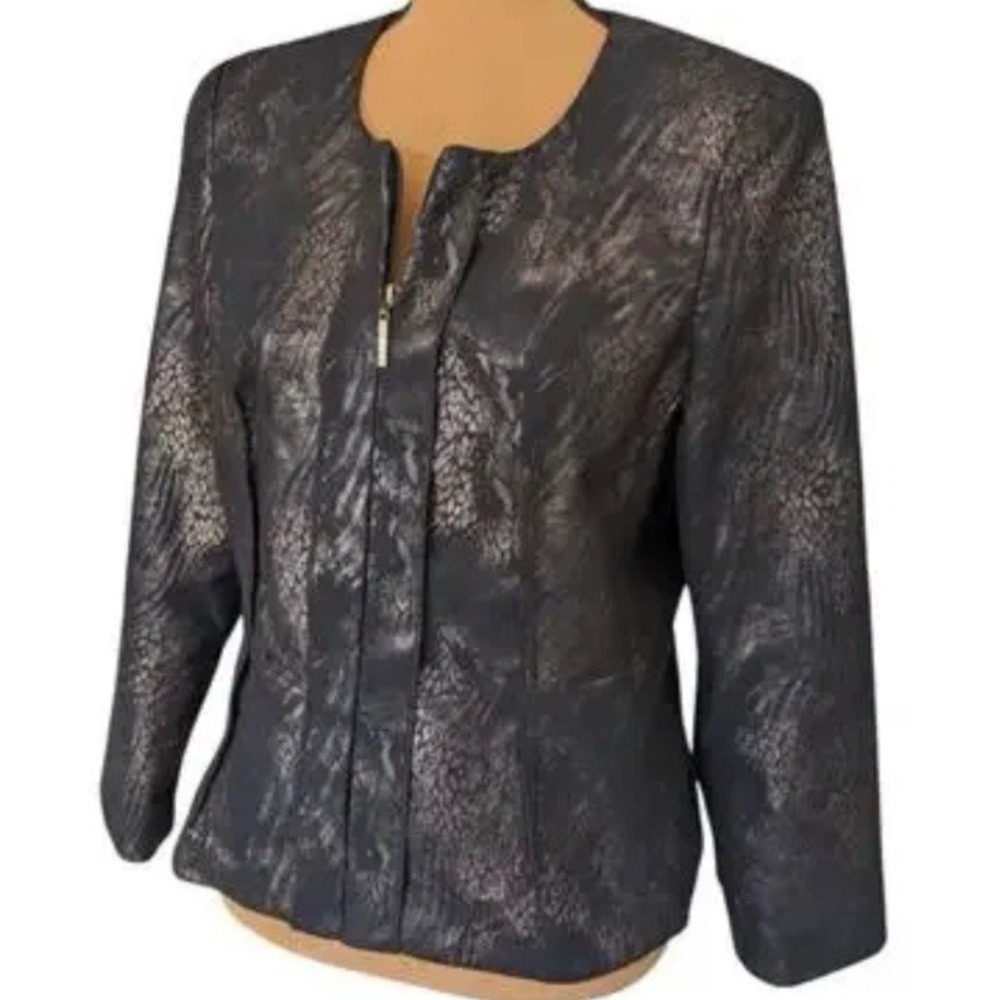 VTG Y2K Kim Rogers Blazer 12P Brown Metallic Animal Print Mob Wife Faux Suede‎